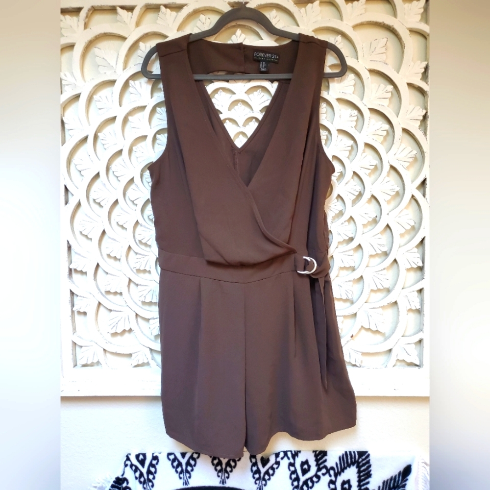 Forever 21+ Romper 0X Army Green Belted V Neck Style Polyester Shorts Su…